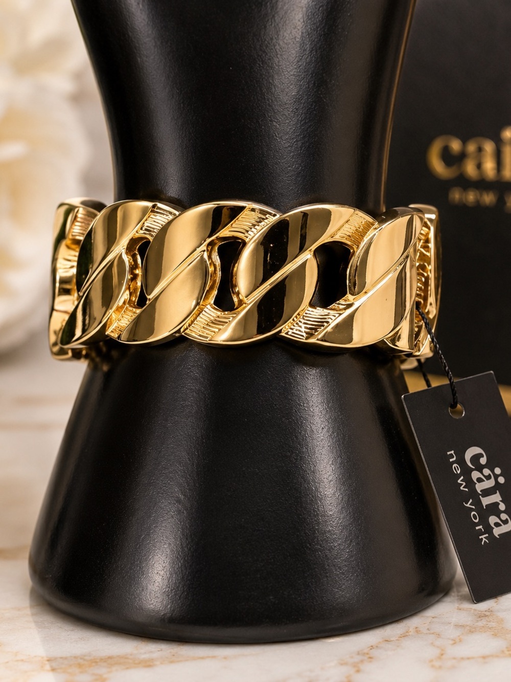 Caira New York Gold Chunky Chain Link Hinged Cuff Bracelet – NWT